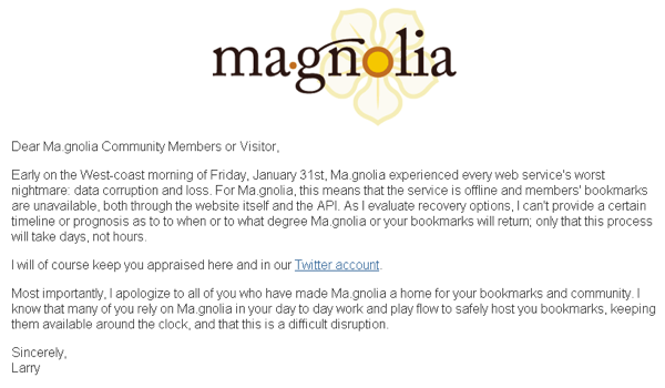 Ma.gnolia error screen ma.gnolia error message